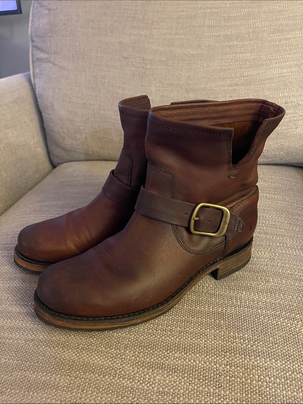 Frye Brown Leather Buckle Engineer Ankle Booties size 6 1/2 women's